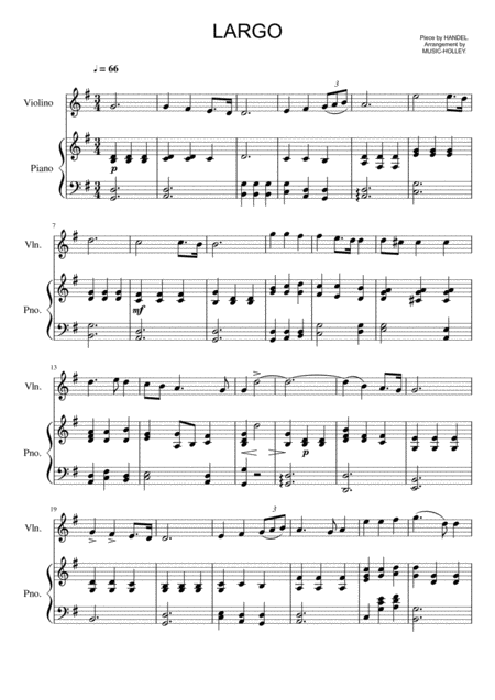 Free Sheet Music Handel Largo For Violin And Piano