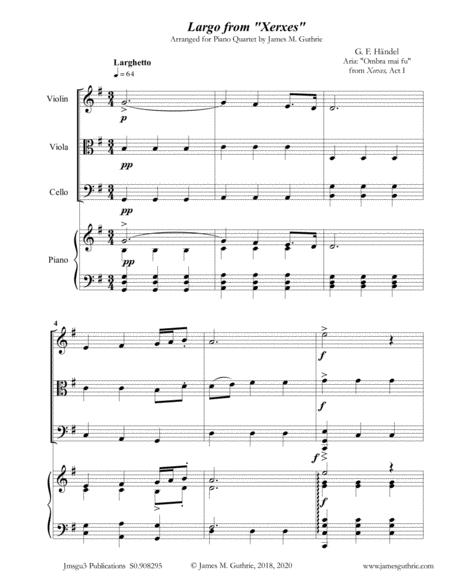 Free Sheet Music Handel Largo From Xerxes For Piano Quartet