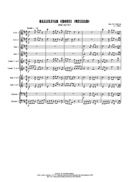 Handel Messiah Der Messias Hallelujah Chorus Original Key Of D Wind Dectet Sheet Music