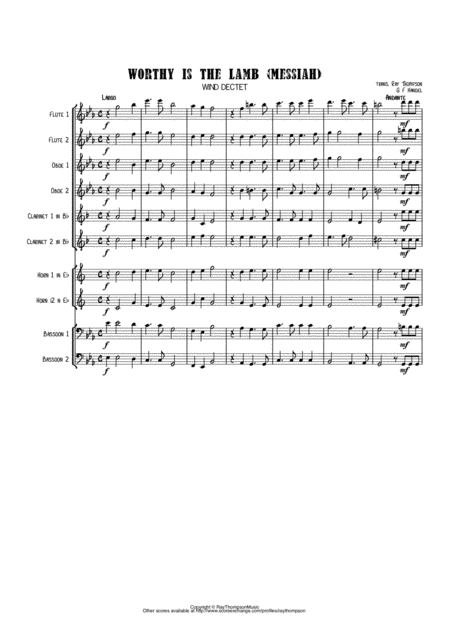 Free Sheet Music Handel Messiah Der Messias Worthy Is The Lamb Transposed Into Eb Wind Dectet