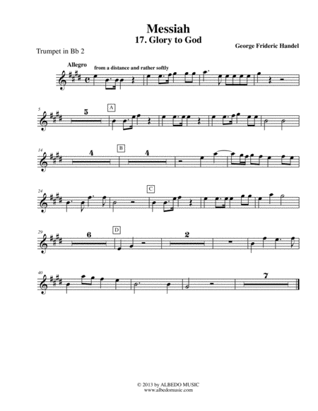 Handel Messiah Trumpet In Bb 2 Transposed Part Hwv 56 Sheet Music