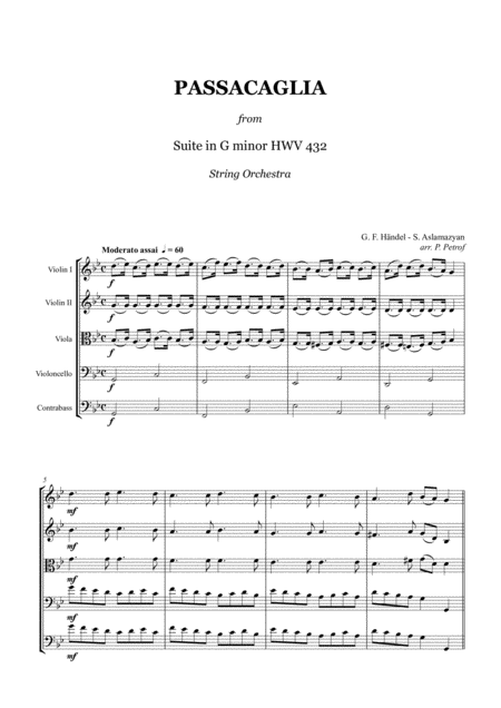 Free Sheet Music Handel Passacaglia From Suite G Minor Hwv 432 String Orchestra Score And Parts