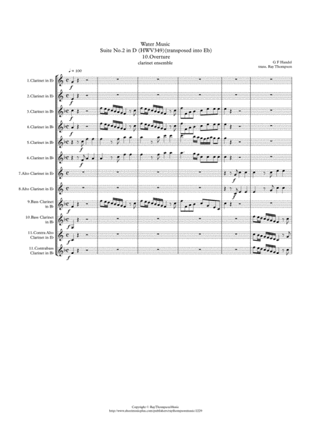 Handel Suite No 2 In D Hwv349 Complete Transposed Into Eb The Water Music Wassermusik Clarinet Ensemble Clarinet Choir Sheet Music