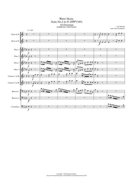 Handel Suite No 2 In D Hwv349 Complete Transposed Into Eb The Water Music Wassermusik Symphonic Wind Ensemble Sheet Music