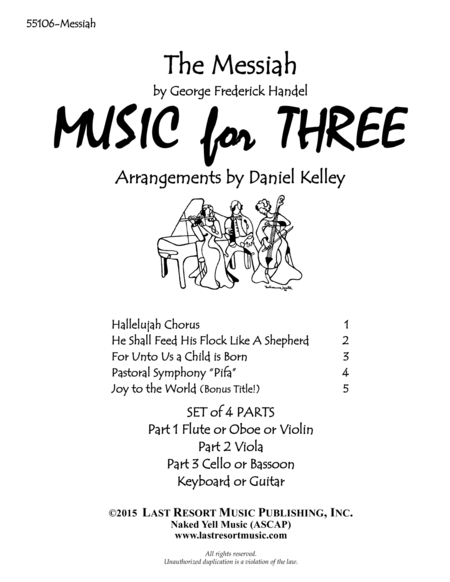 Handels Messiah For Piano Quartet Violin Viola Cello Piano Set Of 4 Parts Sheet Music