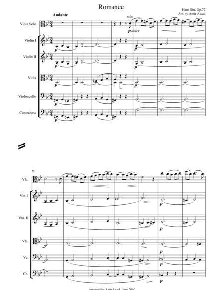 Free Sheet Music Hans Sitt Romance For Solo Viola And String Orchestra Op 72