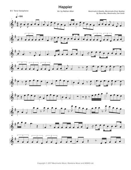 Happier Allen Music Tenor Saxophone Sheet Music