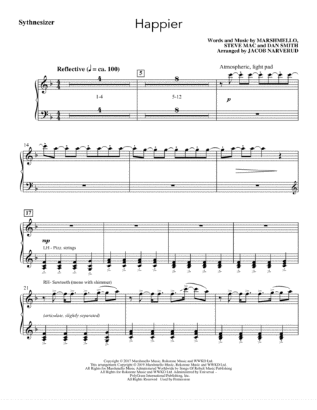 Happier Arr Jacob Narverud Synthesizer Sheet Music