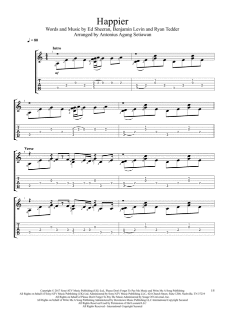 Happier Fingerstyle Guitar Solo Sheet Music