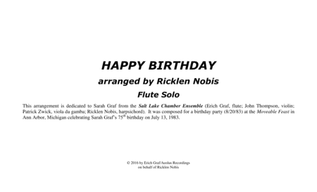 Happy Birthday Arranged For Solo Flute Sheet Music