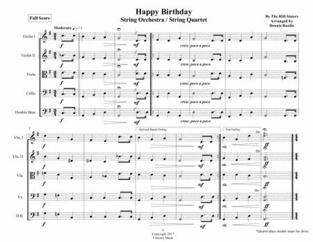 Happy Birthday Auld Lang Syne String Orchestra String Quartet Intermediate Sheet Music