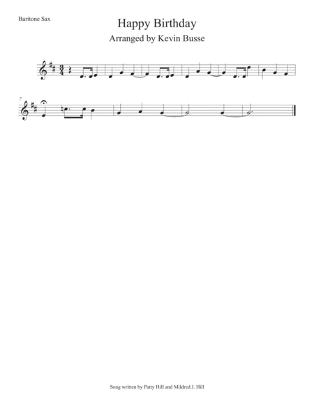 Happy Birthday Bari Sax Sheet Music