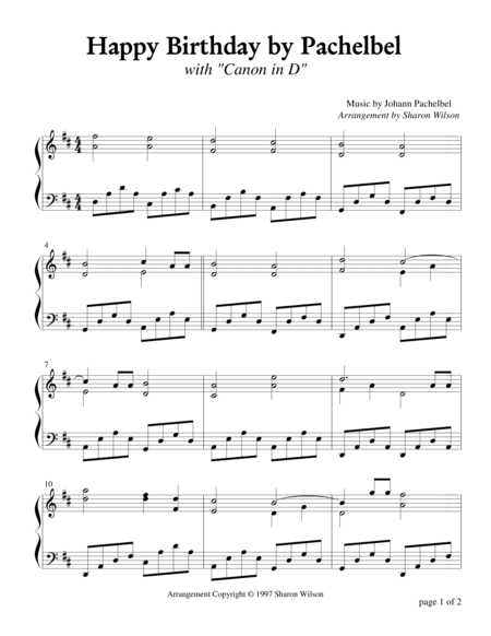 Happy Birthday By Pachelbel Piano Solo Sheet Music