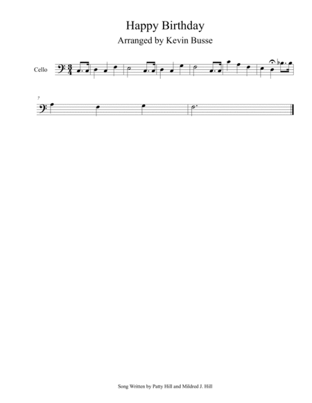 Happy Birthday Easy Key Of C Cello Sheet Music