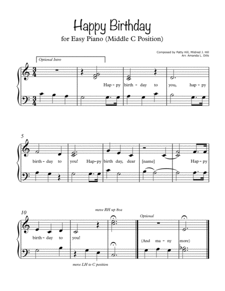 Happy Birthday Easy Piano Middle C Position Sheet Music