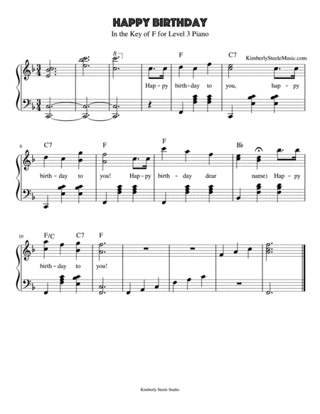 Free Sheet Music Happy Birthday For Level 3 Piano With Lyrics