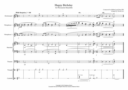 Happy Birthday For Percussion Ensemble Sheet Music