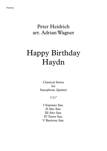 Happy Birthday Haydn Saxophone Quintet Arr Adrian Wagner Sheet Music