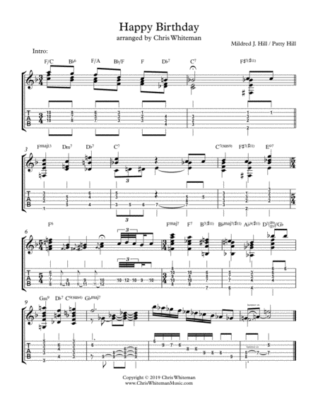 Happy Birthday Jazz Guitar Chord Melody Sheet Music