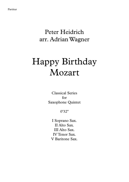 Free Sheet Music Happy Birthday Mozart Saxophone Quintet Arr Adrian Wagner