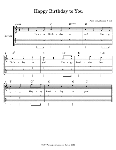 Happy Birthday To You For Guitar Sheet Music