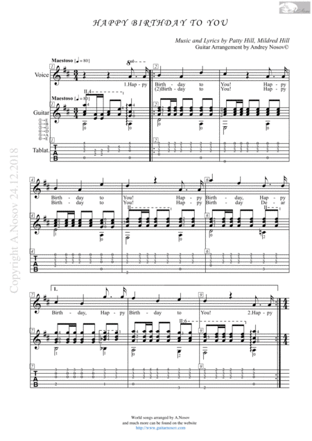 Free Sheet Music Happy Birthday To You Sheet Music For Vocals And Guitar