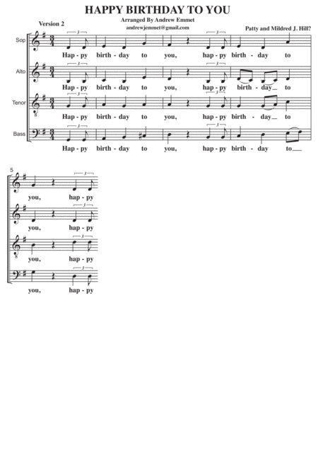 Happy Birthday To You V2 A Cappella Sheet Music