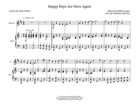 Free Sheet Music Happy Days Are Here Again Clarinet And Piano