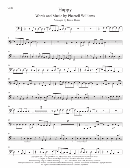 Happy Easy Key Of C Cello Sheet Music