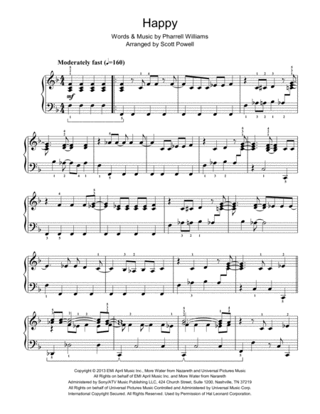 Free Sheet Music Happy From Despicable Me For Intermediate Piano