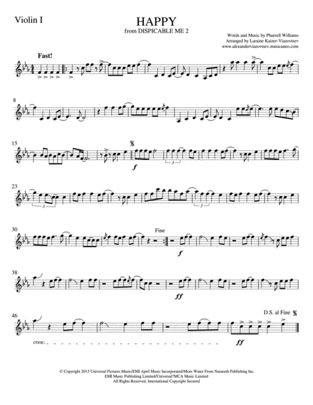 Free Sheet Music Happy From The Movie Despicable Me 2