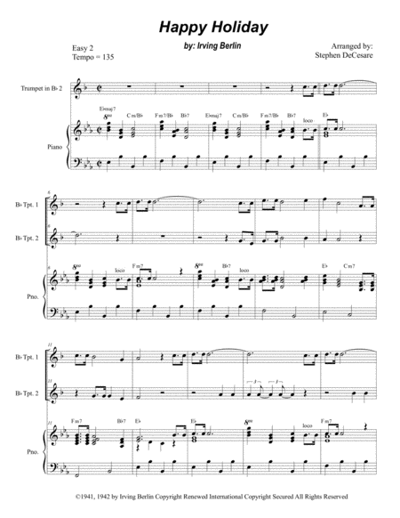 Free Sheet Music Happy Holiday Duet For Bb Trumpet