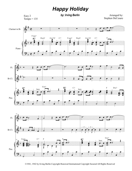 Happy Holiday Duet For Flute And Bb Clarinet Sheet Music