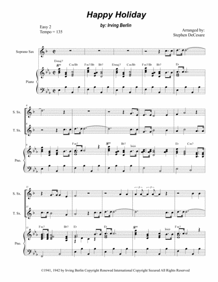 Free Sheet Music Happy Holiday Duet For Soprano And Tenor Saxophone