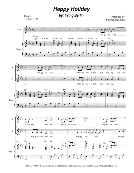 Free Sheet Music Happy Holiday For 2 Part Choir Sa