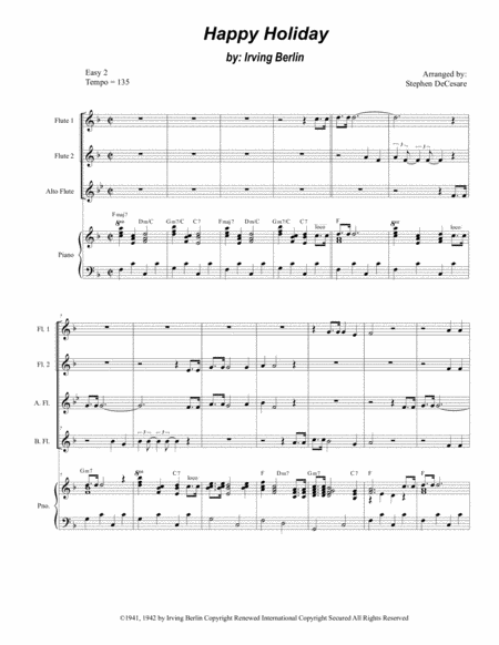 Free Sheet Music Happy Holiday For Flute Choir And Piano
