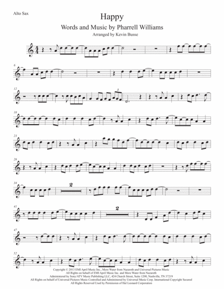 Free Sheet Music Happy Original Key Alto Sax