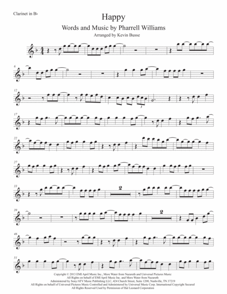 Free Sheet Music Happy Original Key Clarinet