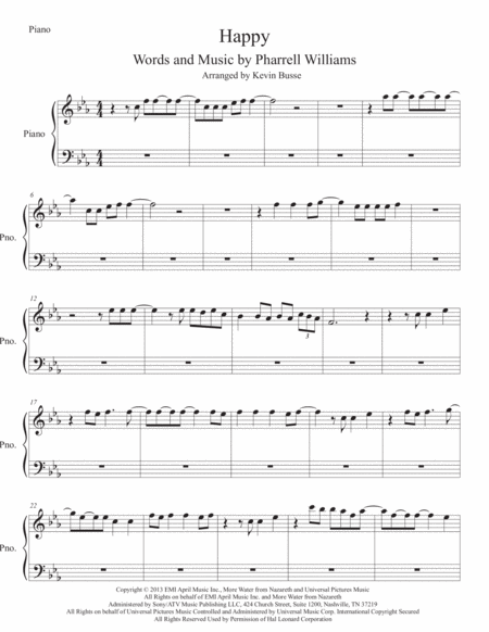 Free Sheet Music Happy Original Key Piano