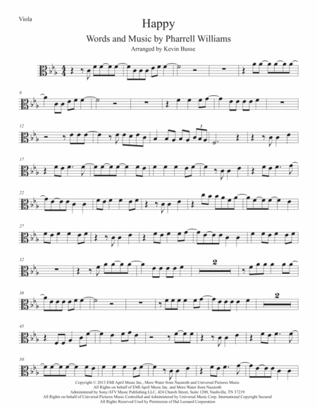 Free Sheet Music Happy Original Key Viola