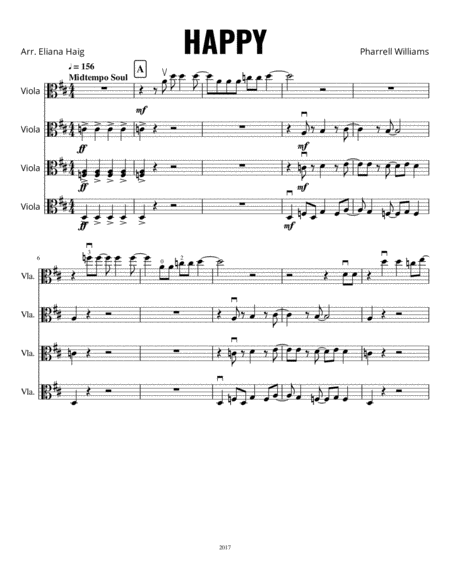 Happy Pharrell For Viola Ensemble Sheet Music