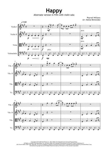 Happy Pharrell Williams String Quartet W Violin Solo Sheet Music