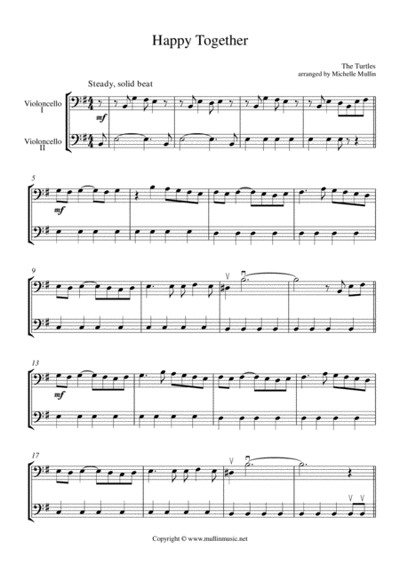 Happy Together Cello Duet Sheet Music