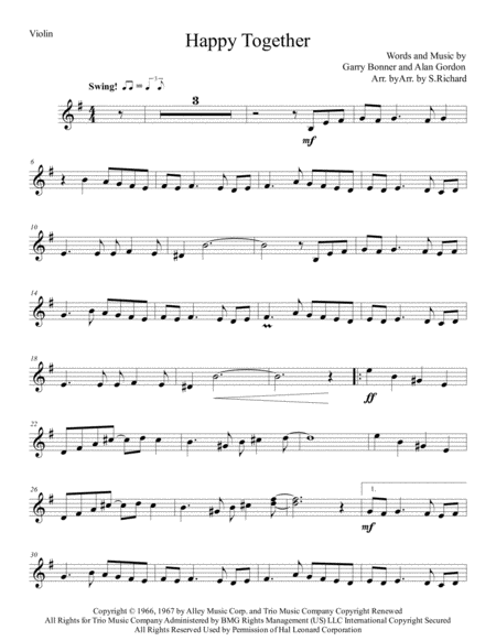 Free Sheet Music Happy Together String Duet