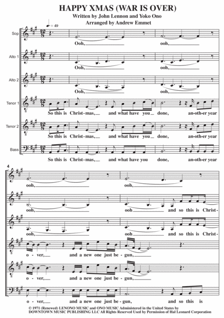 Happy Xmas War Is Over A Cappella Sheet Music