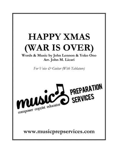 Happy Xmas War Is Over John Lennon Yoko Ono Voice Guitar With Tablature Sheet Music