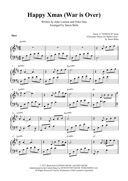 Happy Xmas War Is Over Piano Solo Sheet Music