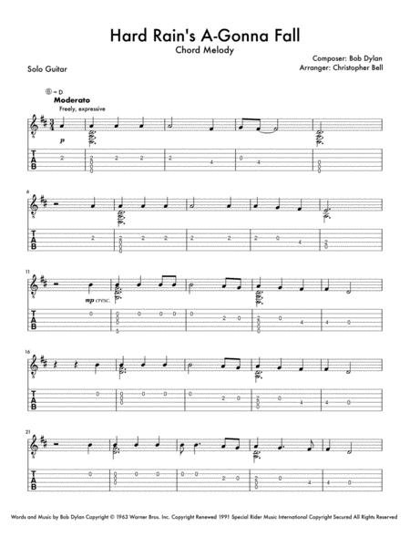 Hard Rain A Gonna Fall Chord Melody Sheet Music