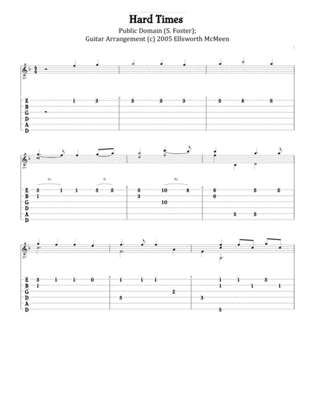 Hard Times Come Again No More For Fingerstyle Guitar Tuned Drop D Sheet Music