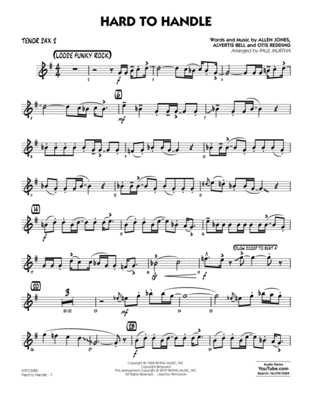 Hard To Handle Arr Paul Murtha Tenor Sax 2 Sheet Music